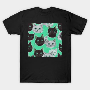 Black And White Cats Pattern T-Shirt